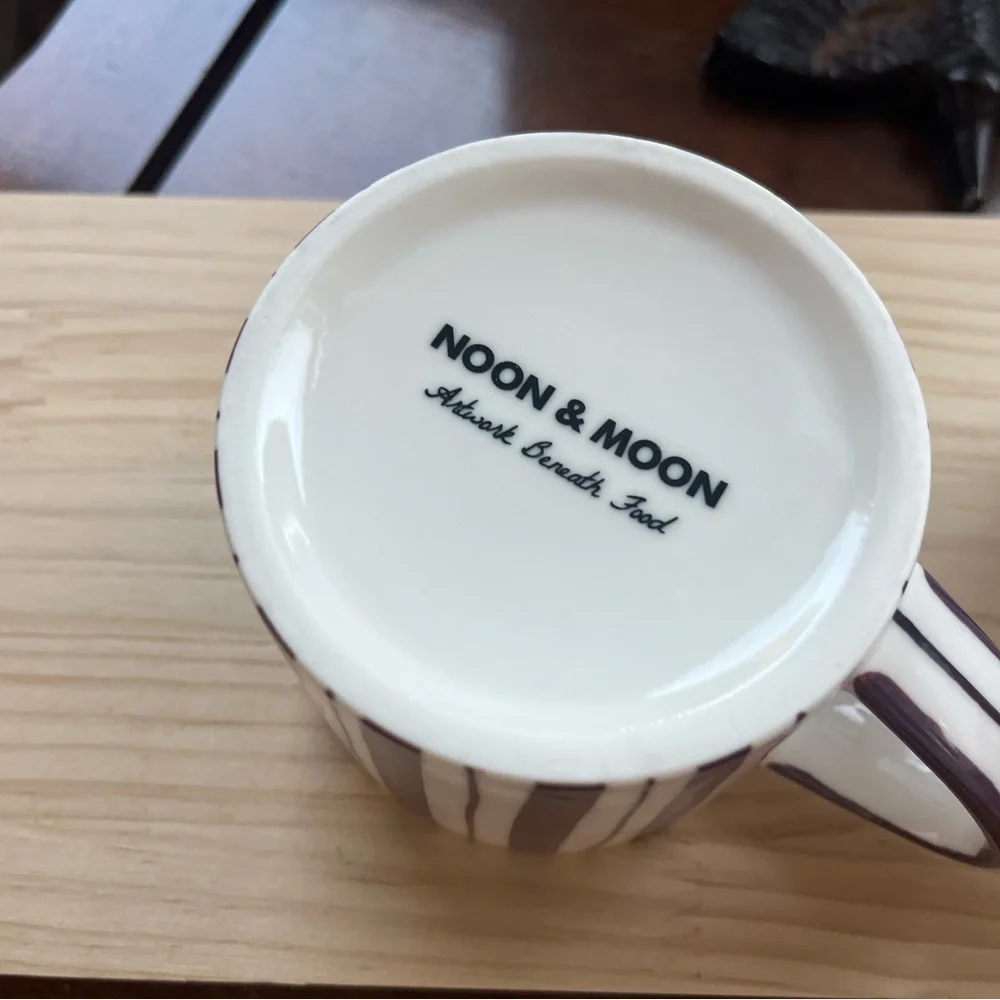 Noon & Moon Cherry Lacquer Stripe Coffee Tea Mug Cup Set Of 2